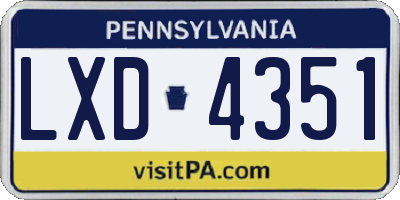 PA license plate LXD4351
