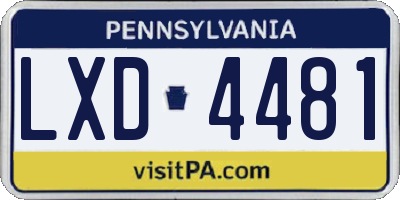 PA license plate LXD4481