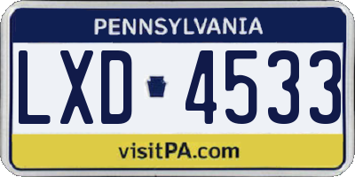 PA license plate LXD4533