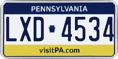 PA license plate LXD4534