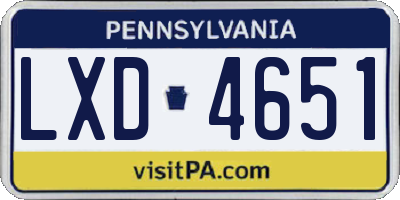 PA license plate LXD4651