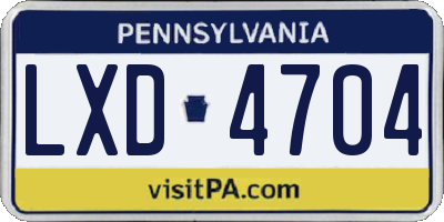 PA license plate LXD4704