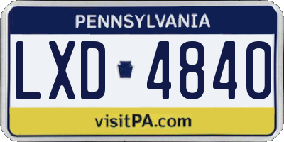PA license plate LXD4840