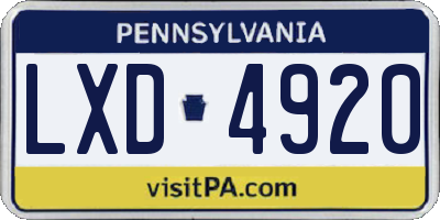 PA license plate LXD4920