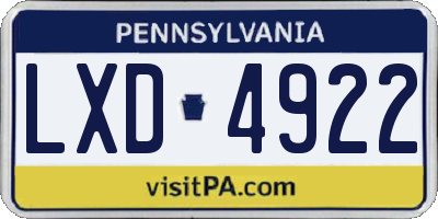 PA license plate LXD4922
