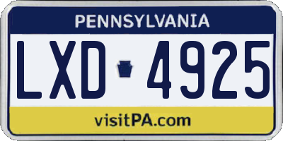 PA license plate LXD4925