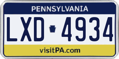 PA license plate LXD4934