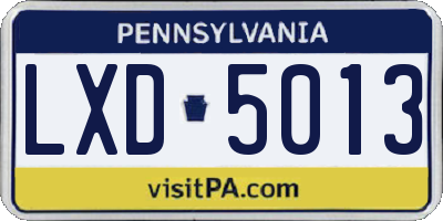 PA license plate LXD5013