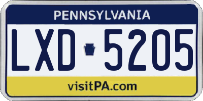 PA license plate LXD5205