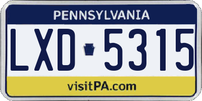 PA license plate LXD5315