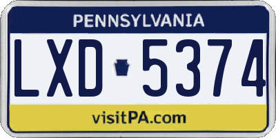 PA license plate LXD5374