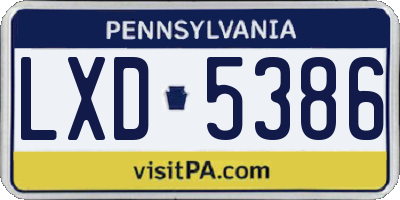 PA license plate LXD5386