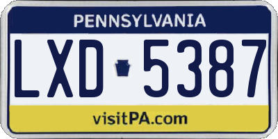PA license plate LXD5387