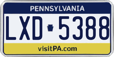 PA license plate LXD5388