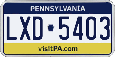 PA license plate LXD5403