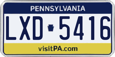 PA license plate LXD5416