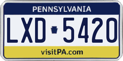 PA license plate LXD5420