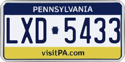 PA license plate LXD5433
