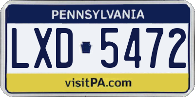 PA license plate LXD5472