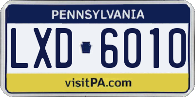 PA license plate LXD6010