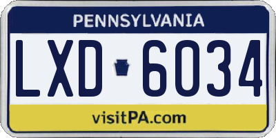 PA license plate LXD6034
