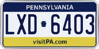 PA license plate LXD6403