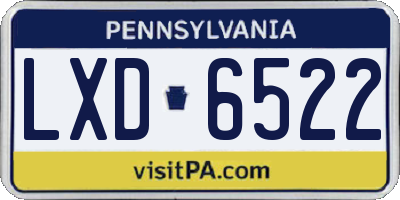 PA license plate LXD6522