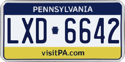 PA license plate LXD6642