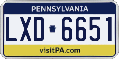 PA license plate LXD6651