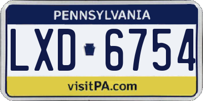 PA license plate LXD6754