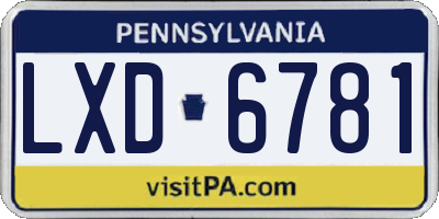PA license plate LXD6781