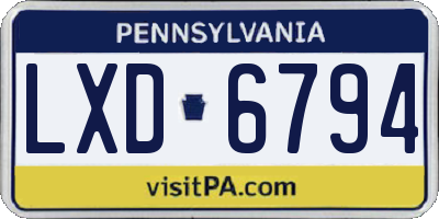 PA license plate LXD6794