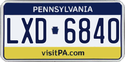 PA license plate LXD6840