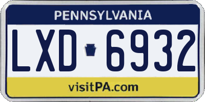 PA license plate LXD6932