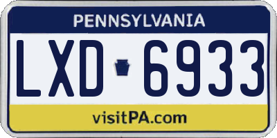 PA license plate LXD6933