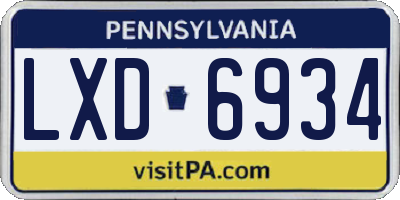 PA license plate LXD6934
