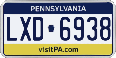 PA license plate LXD6938