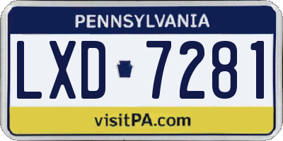 PA license plate LXD7281