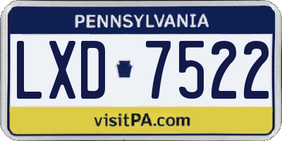 PA license plate LXD7522