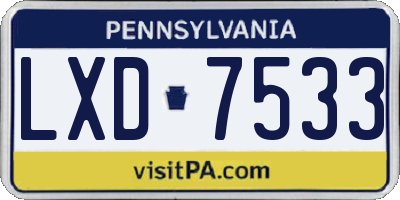 PA license plate LXD7533