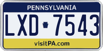 PA license plate LXD7543