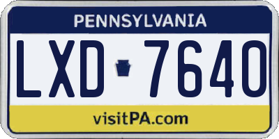 PA license plate LXD7640
