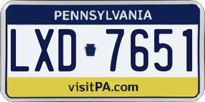 PA license plate LXD7651