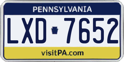 PA license plate LXD7652