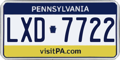 PA license plate LXD7722