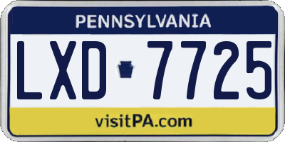 PA license plate LXD7725
