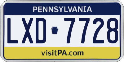 PA license plate LXD7728