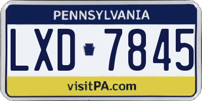 PA license plate LXD7845