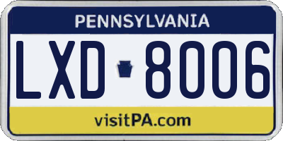 PA license plate LXD8006