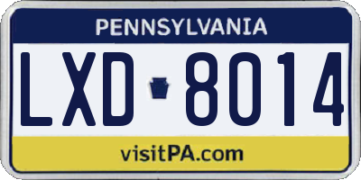 PA license plate LXD8014